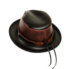 Rocky | Mens Leather Fedora Hat – American Hat Makers Classic Leather Fedora With Flat Brim, Classic Leather Fedora With Curved Brim, Brown Western Top Hat For Formal Occasions, Brown Western Style Top Hat For Formal Occasions, Brown Leather Brimmed Fedora, Classic Leather Fedora, Classic Brown Top Hat For Formal Occasions, Classic Brown Formal Top Hat, Classic Leather Fedora With Flat Crown