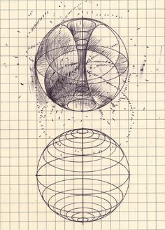 an old drawing with lines and circles on it, in the shape of a sphere