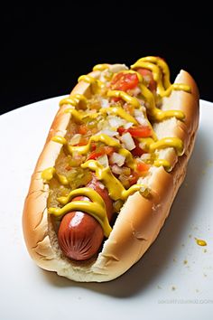 a hot dog covered in mustard and ketchup