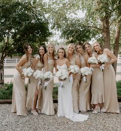 Bridesmaids grouped for bridesmaid photos for a wedding in Southern California wearing neutral colors for their bridesmaid dresses Champagne Bridesmaid Dresses With Pockets, Champagne Bridesmaid Dresses And Navy Suits, Champagne Bridal Party Dresses, Mix Match Champagne Bridesmaid Dresses, Different Tan And Champagne Bridesmaids Dresses, Bridesmaid Flowers Champagne, Beige Bridesmaid Dresses, Bridesmaid Dresses Neutral, Bridesmaid Champagne Dress