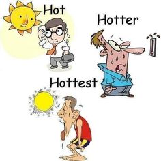 the words hot, hotter, and hottest are written in cartoon style