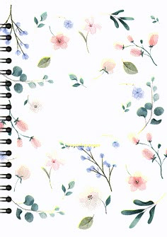 a spiral notebook with watercolor flowers and leaves on the cover, in pastel colors