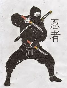 a drawing of a ninja holding two swords