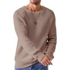 Comfortable Material: Mens Pullover Sweaters Crafted From Soft Waffle Textured Knitted Fabric, This Sweater Offers A Comfortable And Cozy Feel Against The Skin. The Textured Ribbed Edge Adds A Stylish Touch To The Design. Note: The Sweater Is Oversize, Please Buy One Size Smaller Waffle Textured Style: This Waffle Textured Knitted Sweater For Man Features A Waffle Knit Pattern With Ribbed Cuffs And Hem. It Pairs Well With Jeans Or Casual Pants. Please Note That The Sweater's Elasticity May Be Affected By The Number Of Washes, And It Has An Oversized Fit When Worn. Loose Fit: This Mens Casual Knit Sweater For Men Ensures Easy Wearing And Removal, Making It A Convenient Choice For Daily Wear Fall Fashion Men, Fall Outfits For Men, Sweater For Man, Mens Crewneck, Mens Pullover, Pullover Sweater Men, Waffle Knit Sweater, Sweater For Men, Sweaters Crewneck