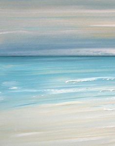 an oil painting of the ocean and beach