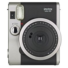 an instax mini 90 camera is shown with its flash light on the lens