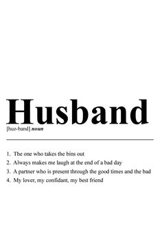 the words husband are in black and white