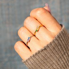 Personalized 1-6 Birthstones Bypass Mother's Ring | Story Jewellery Two Stone Mothers Ring, Sister Rings For 3 Simple, Luxury Multi-stone Birthstone Ring With Open Design, Mothers Ring 2 Stone, 2 Birthstone Ring, Family Birthstone Jewelry, Birth Stone Rings For Mom, Mother's Rings, Mothers Ring Stackable