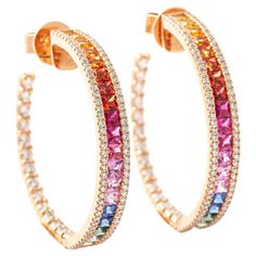 Rainbow Diamonds Earrings For Sale at 1stDibs | rainbow diamond earrings, multicolor diamond earrings, how much is a rainbow diamond worth Luxury Rainbow Colored Jewelry, Luxury Rainbow Gemstone Earrings, Luxury Pink Hoop Earrings, Astrid Leong, Vibrant Jewelry, Rainbow Diamond, Jewelry Rendering, Gold Bangles For Women, Diamonds Earrings