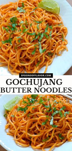 Gochujang buttered noodles served in a white plate. Gochujang Buttered Noodles, Butter Noodles, Vegetarian Platter, Fusion Dishes, Scrumptious Food, Buttered Noodles, American Recipes, Ethnic Food, Savoury Recipes