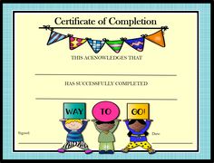 a certificate with three children wearing hats and holding up their hands in front of them