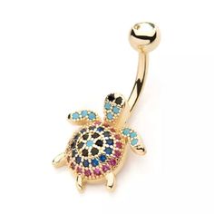 PRICES MAY VARY. STYLE: Gold Tone Multicolor Crystal Paved Turtle Belly Button Ring MATERIAL: gold PVD plated 316L stainless steel GAUGE/BAR THICKNESS: 14GA (1.6mm) BARBELL LENGTH: 3/8" (10mm) Body Jewelry Piercing, Belly Button Ring, Button Ring, Belly Button, Piercing Jewelry, Body Jewelry, Belly Button Rings, Shoes Jewelry, Gold Tones