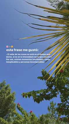 an image of a blue sky with trees in the foreground and text that reads, esta frase me gust