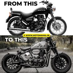 two motorcycles side by side with the words from this to this