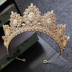 Check out this item in my Etsy shop https://www.etsy.com/listing/912231633/champagne-rhinestone-baroque-bride-crown Crown Wedding Hair, Gold Hair Accessories Wedding, Gold Hair Accessories