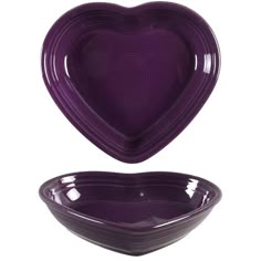 a purple heart shaped bowl and plate