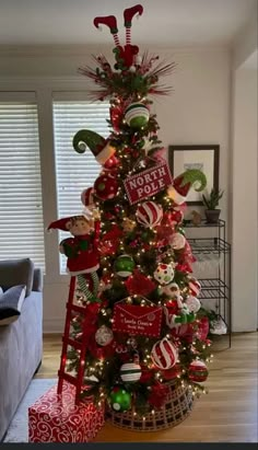 a christmas tree decorated with red and green ornaments