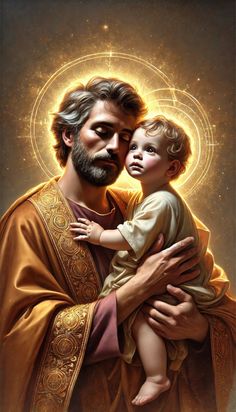 jesus holding a child in his arms with the light shining on him and stars behind him