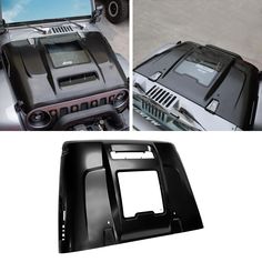 the front and side view of a jeep with its hood up