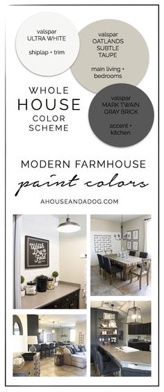 an advertisement for the modern farmhouse paint color scheme, which is available in various colors