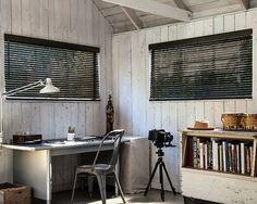 a desk with a camera and some books