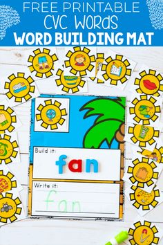 printable cvc words word building mat with sunflowers on it and a green marker