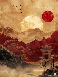 Chinese Painting Aesthetic, Traditional Asian Painting, Chinese Art Painting Landscape, Chinese Inspired Painting, Asian Landscape Art, Nihonga Japanese Art, Old Japanese Art Wallpaper, Ancient Chinese Art Painting, Asian Inspired Art