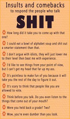 an orange poster with the words insuls and comebacks to respond people who talk