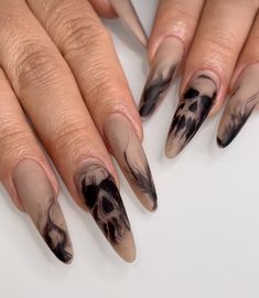 Spider Nails With Rhinestones, Draw On Nails Art Designs, Steam Punk Nail Art, Plague Doctor Nails, Cool Nail Art Short Nails, Fallen Angel Nail Designs, Dark Nail Inspo Acrylic, Halloween Wedding Nails For Bride, Halloween Nails Unique