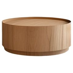 a round wooden table with a white background