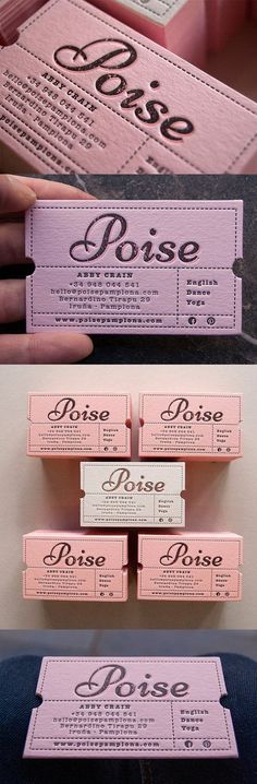 three different types of business cards with the words rise in pink and black on them