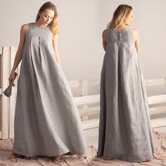 ❥ Sleeveless maxi dress with loose fit that flatters every body type. Featuring back button closure and front gather detail. ❥ Enjoy the effortless fit and the feminine sense when wearing our creations! Every piece by NikkaPlace is made with lots of love and attention to detail!  ❥ MATERIALS AND CARE Linen - 100% Linen Linen Blend - 70% Linen 30% Viscose Hand or machine wash separately, always with lukewarm or cold water and a mild soap without bleach or brighteners. Opt for a short and gentle c Linen Dress Elegant Classy, Linen Maternity Dress, Linen Maternity, Long Linen Dress, Floor Length Dress, Dress Linen, Floor Length Dresses, Maternity Dress