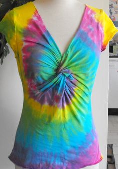 Tie Dye Pastel Rainbow Shirt with Twisted Front by inspiringcolor, $25.00 Tie Dye Crafts, Womens Tops Dressy, Tie Dye Diy, Repurposed Clothing, Rainbow Shirt, Top Sewing Pattern, Casual Tops For Women, Clothes Ideas