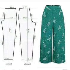 the pattern for this jumpsuit is shown in green and has birds printed on it