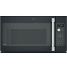 a black microwave oven with the door open