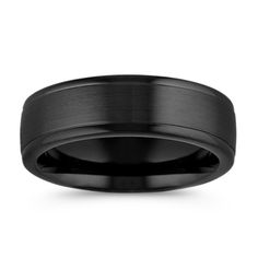 This bold and refined comfort fit 7mm ring is crafted from quality black cobalt and features a rich satin finish. Classic Rings With Brushed Finish For Formal Occasions, Modern Black Round Band Ring, Formal Black Titanium Jewelry, Matte Black Elegant Jewelry For Formal Occasions, Modern Matte Black Jewelry For Formal Occasions, Matte Black Modern Jewelry For Formal Occasions, Elegant Matte Black Jewelry For Formal Occasions, Men's Wedding Rings, Men's Wedding Bands