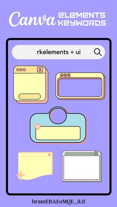 a purple background with different shapes and colors on it, including the words canva elements key