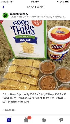 some food that is sitting on top of a counter next to a box of peanut butter