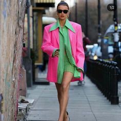 Only Blazer Pink Blazer Outfit Street Style, Colorful Blazer, Pink Zara Blazer For Spring, Chic Green Summer Outerwear, Zara Green Summer Outerwear, Zara Pink Summer Outerwear, Green Single Breasted Summer Outerwear, Summer Green Single Breasted Outerwear, Summer Green Single-breasted Outerwear