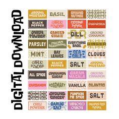 a poster with different types of words on it, including orange and pinks in the background