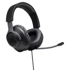 the jbl headset is black and has a microphone attached to its headband