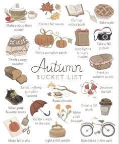 an autumn bucket list is shown in this graphic style, with the words and pictures below it