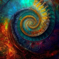 an abstract painting with spirals and colors