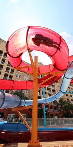 a water park with several slides in the background