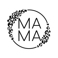 the word ma in a black and white circle surrounded by leaves on a white background