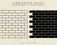 two black and white brick walls with the words creative riot written on them