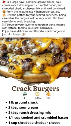 the recipe for a cheeseburger is shown in an advertise with instructions