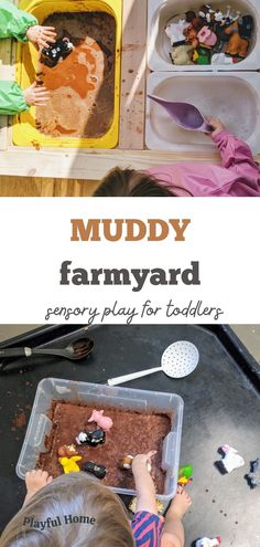 muddy farmyard play for toddlers is an easy and fun way to learn how to make mudi