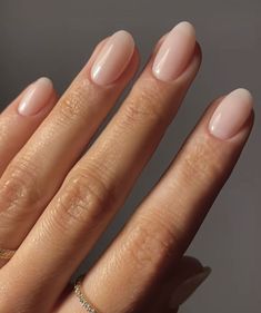 Natural Round French Tip Nails, Milky Almond Nails, Nails Expensive, Almond Nails With Gems, Nails With Gems, Casual Nails, Classy Acrylic Nails, Gem Nails