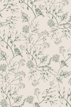 a wallpaper with flowers and birds on it